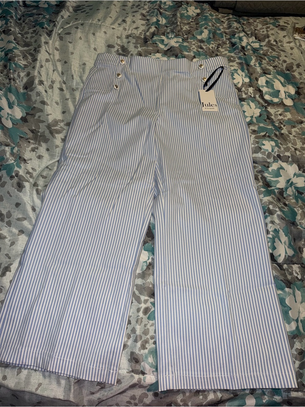 NEW NWT XL Jules & Leopold Light Blue and White Striped Cropped Pants